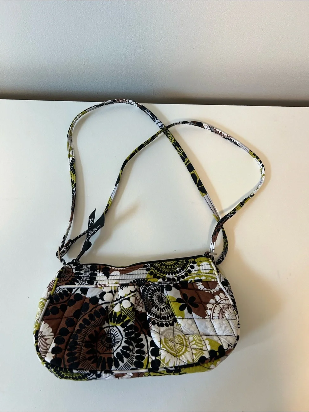 Vera Bradley Brown Multi Quilted Floral Shoulder Bag with Olive Accents